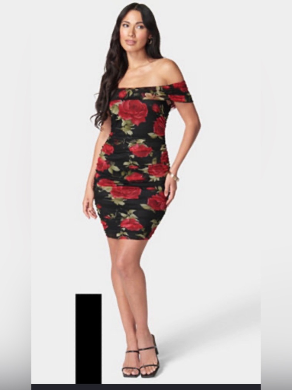 Premier Black One-Shoulder Bodycon Dress with Red Rose Print